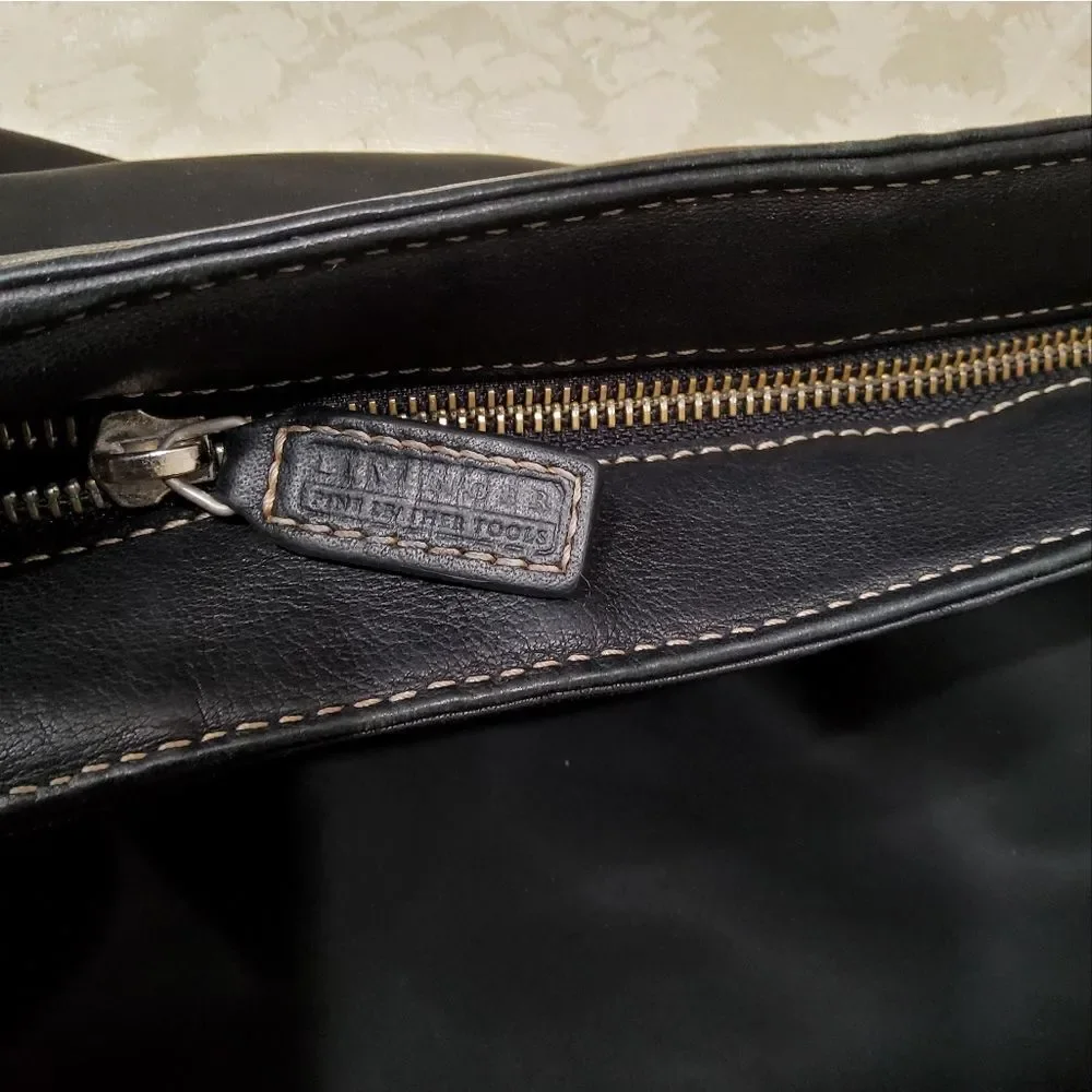 Levenger Black Canvas Leather Large Laptop Crossbody Bag